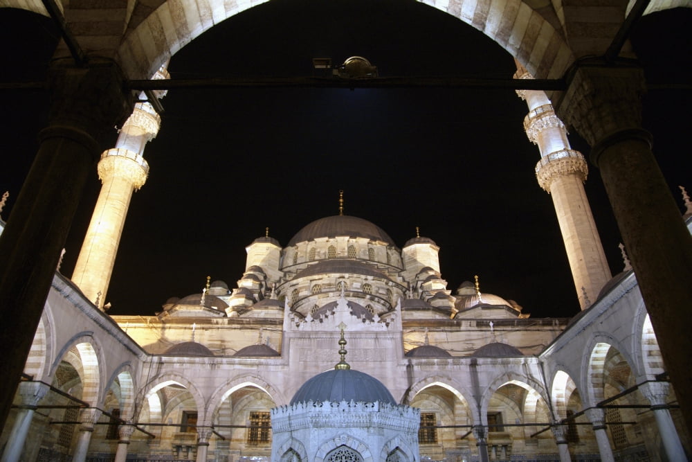 Mosque Yeni Camii At Night Canvas Art - Marc Jackson Design Pics (38 x 24)