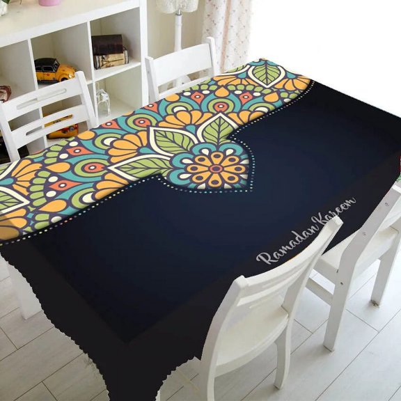 Mosque and Fanus Lantern Printed Restaurant Tablecloth Home Decor Rectangular Party Tablecloth Ramadan Islamic Muslim Tablecloth