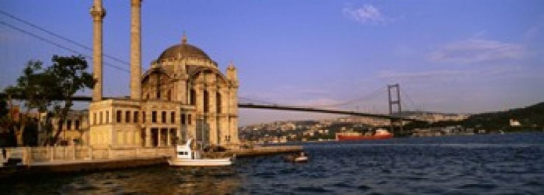 Mosque at the waterfront near a bridge Ortakoy Mosque Bosphorus Bridge Istanbul Turkey Canvas Art - Panoramic Images (18 x 7)