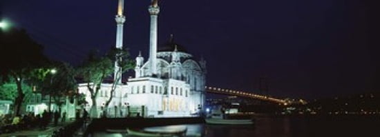 Mosque at the waterfront near a bridge Ortakoy Mosque Bosphorus Bridge Istanbul Turkey Canvas Art - Panoramic Images (36 x 13)