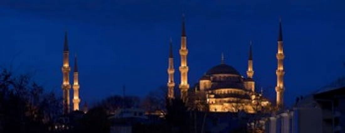Mosque lit up at dusk Blue Mosque Istanbul Turkey Canvas Art - Panoramic Images (15 x 6)