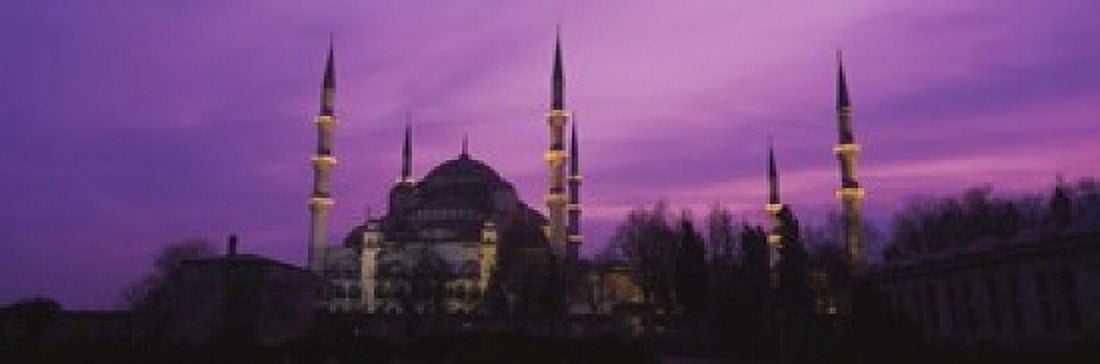 Mosque lit up at dusk Blue Mosque Istanbul Turkey Canvas Art - Panoramic Images (18 x 6)