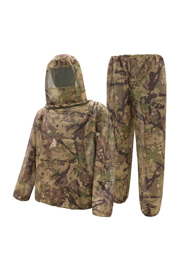 Mosquito Camo Suit, Bug Net Pants Hoodie with Hood, Full Body Bug Suit for Gardening Outdoor Protection from Bugs, Flies, Gnats, No-See-Ums Midges, Mosquito Clothing for Women Men,Khaki L