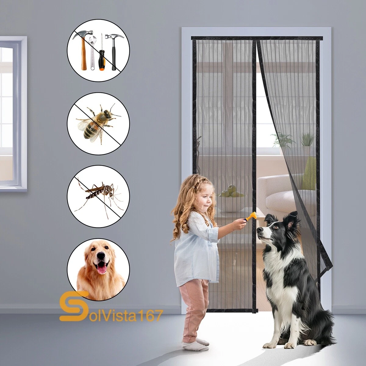 Mosquito Door Net Mesh Screen Bug Pet Patio Hands Free Magnetic Magic Closer