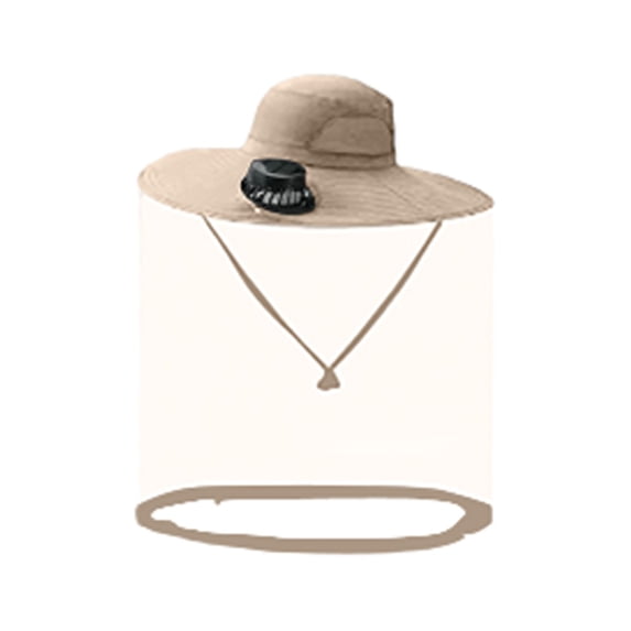 Mosquito Hat with Net 2 Solar Fan Wide Brim Bug Sun Hat Netting UPF 50+ for Fishing Hiking Garden