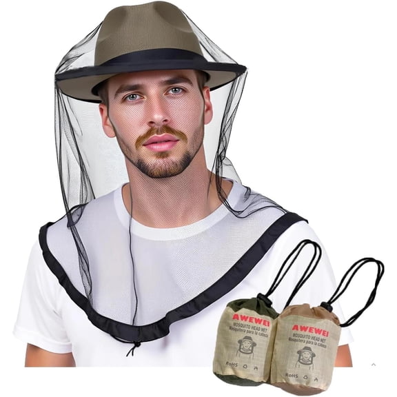 Mosquito Head Net, 2 Pack Ultra Fine Ice Silk Cooling Breathable Soft Large Long