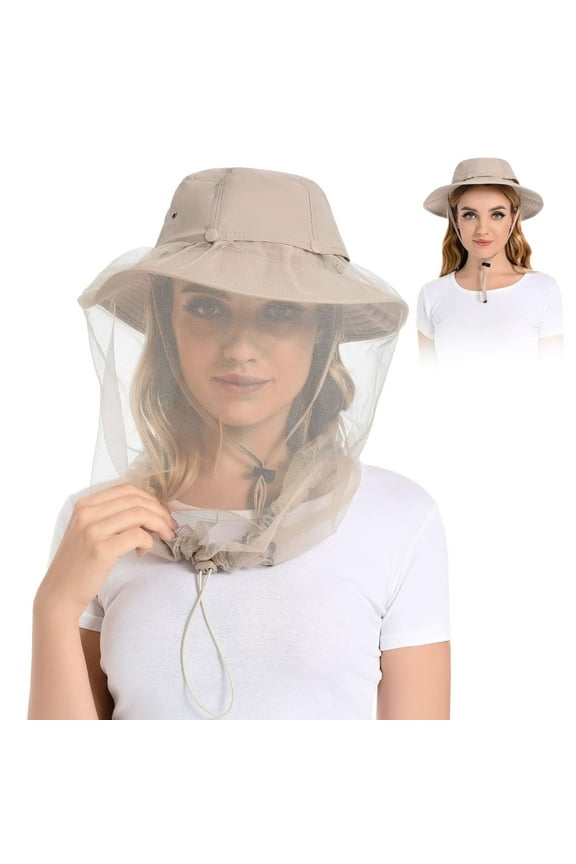 Mosquito Head Net Hat - Bug Cap UPF 50+ Sun Protection with Hidden Netting for Beekeeping Hiking Men & Women