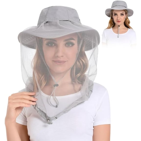 Mosquito Head Net Hat - Bug Cap UPF 50+ Sun Protection with Hidden Netting for Beekeeping Hiking Women 1Pack