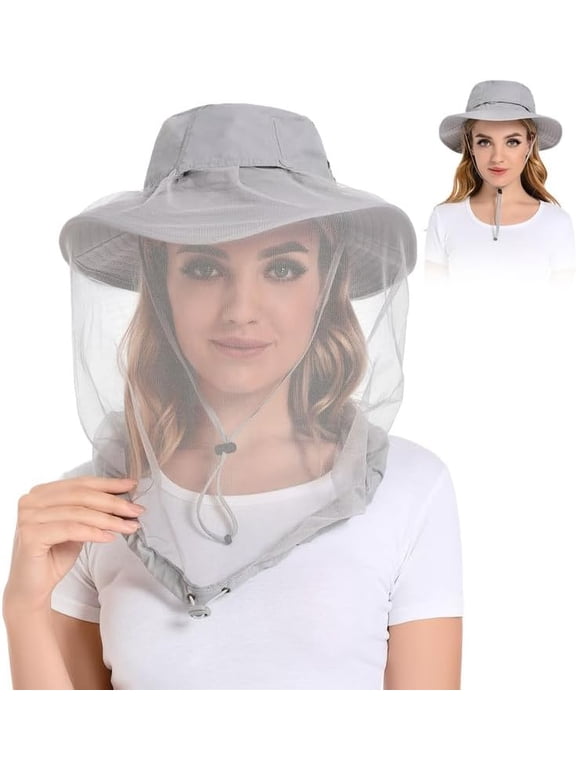 Mosquito Head Net Hat - Bug Cap UPF 50+ Sun Protection with Hidden Netting for Beekeeping Hiking Women 1Pack