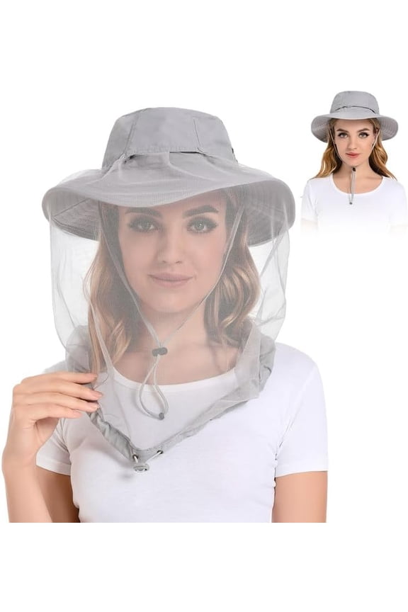 Mosquito Head Net Hat - Bug Cap UPF 50+ Sun Protection with Hidden Netting for Beekeeping Hiking Women 1Pack