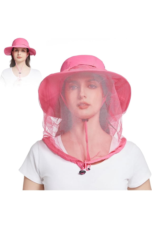 Mosquito Head Net Hat - Bug Cap UPF 50+ Sun Protection with Hidden Netting for Beekeeping Hiking Women 1Pack