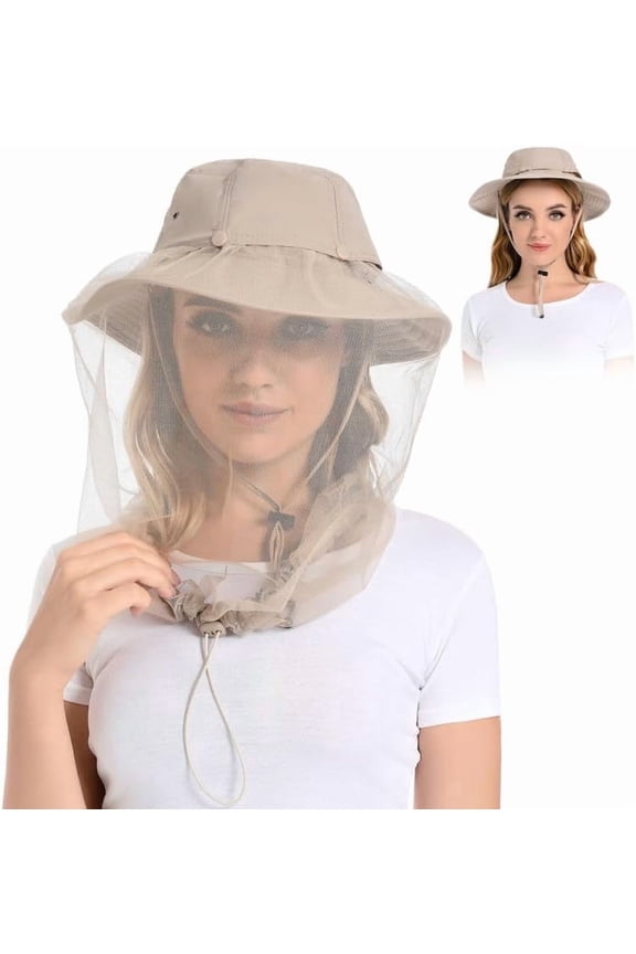 Mosquito Head Net Hat - Bug Cap UPF 50+ Sun Protection with Hidden Netting for Beekeeping Hiking Women 1Pack