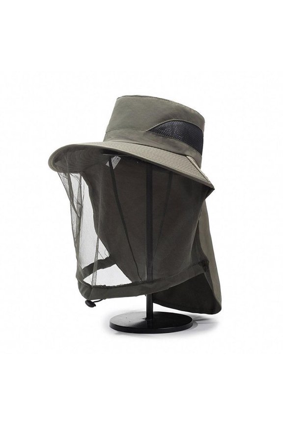 Mosquito Head Net Hat for Men & Women, Breathable Sun Hat with Hidden Mesh Face Shield, Anti-Bee & Bug Hat for Fishing, Hiking, Gardening & Beekeeping, UPF 50+ Wide Brim