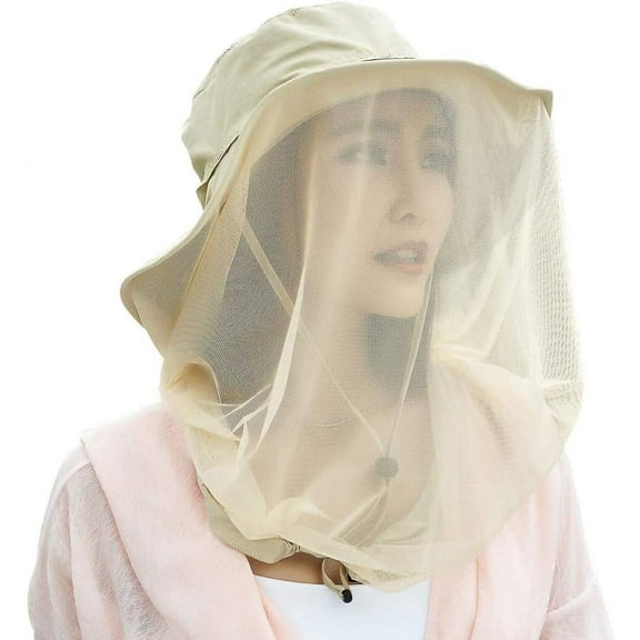 Mosquito Head Net Hat, Safari Sun Hat with Veil Mesh Protection from Insect