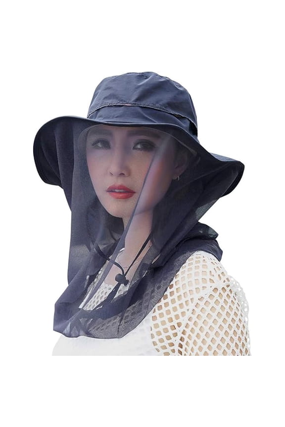 Mosquito Head Net Hat, Safari Sun Hat with Veil Mesh Protection from Insect