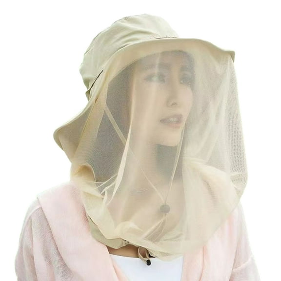 Mosquito Head Net Hat Sun Protection Bucket Hat with Hidden Net Mesh Foldable Fly Protection Netting Hat for Outdoor Fishing Hiking