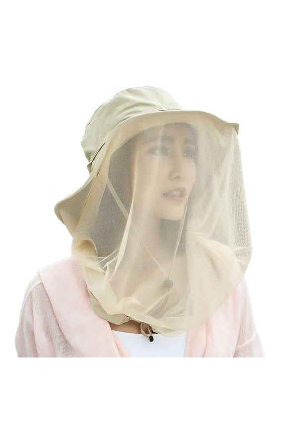 Mosquito Head Net Hat Sun Protection Bucket Hat with Hidden Net Mesh Foldable Fly Protection Netting Hat for Outdoor Fishing Hiking