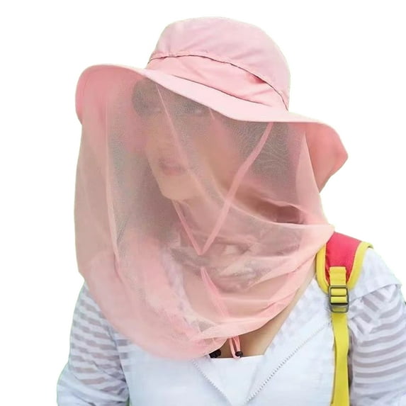Mosquito Head Net Hat Sun Protection Bucket Hat with Hidden Net Mesh Foldable Fly Protection Netting Hat for Outdoor Fishing Hiking