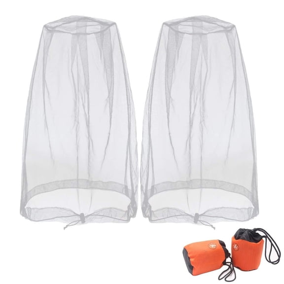 Mosquito Head Net Mesh, Face Neck Fly Netting Hood from Bugs Gnats Noseeums Screen Net for Any Outdoor Lover- with Carry Bags Fits Most Sizes of Hats Caps (2pcs, Grey, Updated Big Net)