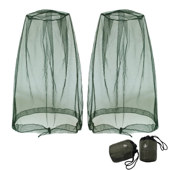 Mosquito Head Net Mesh, Face Neck Fly Netting Hood from Bugs Gnats Noseeums Screen Net for Any Outdoor Lover- with Carry Bags Fits Most Sizes of Hats Caps (2pcs, Grey, Updated Big Net)