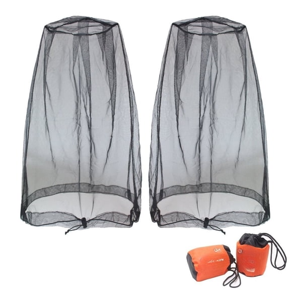 Mosquito Head Net Mesh, Face Neck Fly Netting Hood from Bugs Gnats Noseeums Screen Net for Any Outdoor Lover- with Carry Bags Fits Most Sizes of Hats Caps (2pcs, Grey, Updated Big Net)