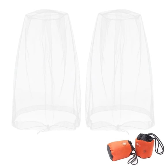 Mosquito Head Net Mesh, Face Neck Fly Netting Hood from Bugs Gnats Noseeums Screen Net for Any Outdoor Lover- with Carry Bags Fits Most Sizes of Hats Caps (2pcs, Grey, Updated Big Net)
