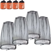 Mosquito Head Net Mesh, Head Face Neck Face Cover Fly Netting Hood from Midges Bugs Gnats, Fits Hats & Caps, 4 Pack with Carry Bags, Black