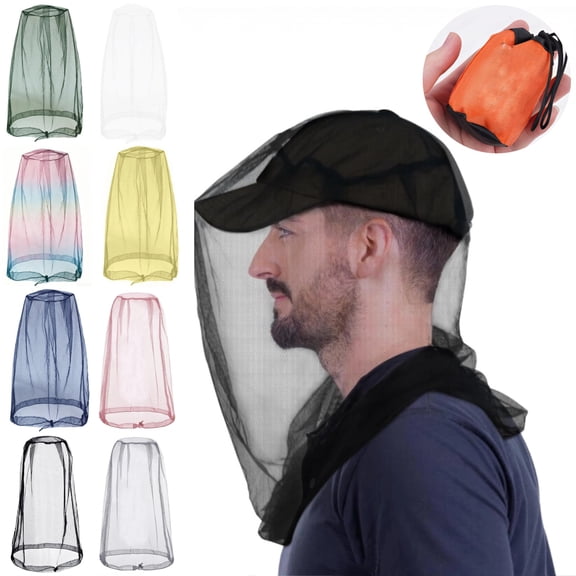 Mosquito Head Net Mesh for Hiking Outdoor Bug Face Netting over Hat Adult Gnat Fly Insect Midge Protection Lightweight Breathable Drawstring Design for Camping Fishing Backpacking 4 Pack Pink