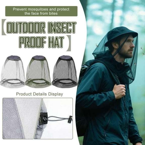 Mosquito Head Net Mesh for Hiking Outdoor Bug Face Netting over Hat Adult Gnat Fly Insect Midge Protection Lightweight Breathable Drawstring Design for Camping Fishing Backpacking, (18.9×15in, Gray)