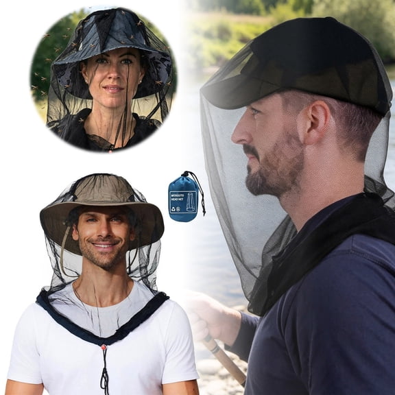 Mosquito Head Net Polyester Bug Mesh Face Neck Cover Adjustable Drawstring Insect Protection Net For Fishing Hiking Gardening(Black1-S)