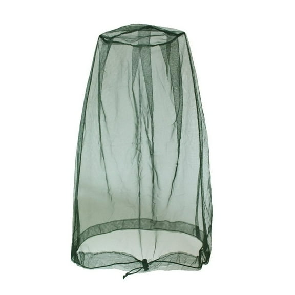 Mosquito Head Net XL 44x50cm Drawstring Outdoor Fishing Camping Mesh Face Mask Breathable Insect Protection for Adults Army Green