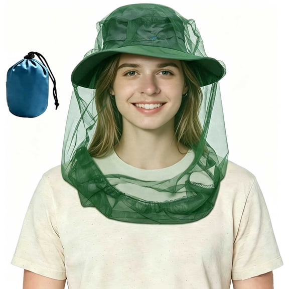 Mosquito Head Net for Insects, Fly & Bug & Bee Protection,Bug Face Netting over Hat ,for Beekeeping, Camping, Hiking, Gardening, Safari(Green)