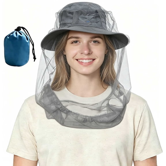Mosquito Head Net for Insects, Fly & Bug & Bee Protection,Bug Face Netting over Hat ,for Beekeeping, Camping, Hiking, Gardening, Safari(Grey)