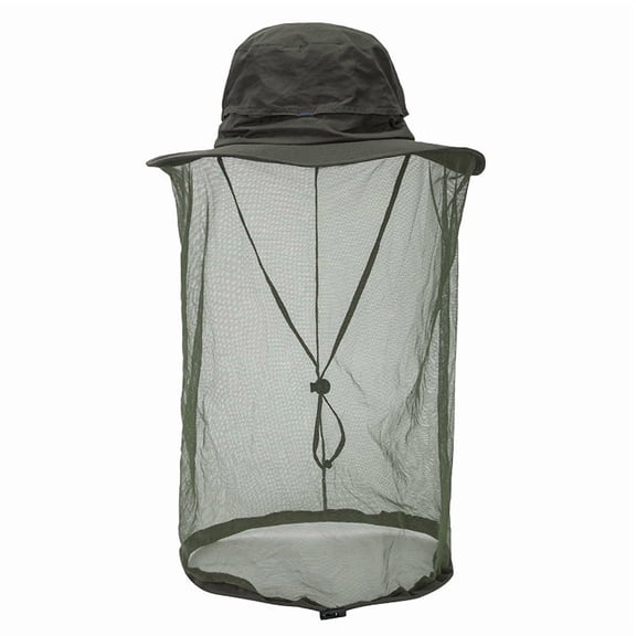 Mosquito Mesh Sun Hat with Head Net Outdoor Bee Bug Protection for Fishing Hiking Gardening Green
