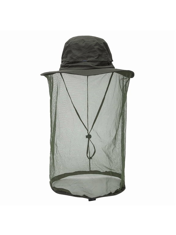 Mosquito Mesh Sun Hat with Head Net Outdoor Bee Bug Protection for Fishing Hiking Gardening Green