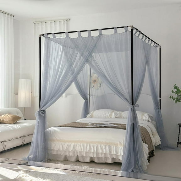Mosquito Net for Bed 4 Corner Post Lace Canopy Curtains Encrypted Mosquito Net Floor Curtain with Metal Bracket for Girls Bed Adult Bedroom Kids Rooms