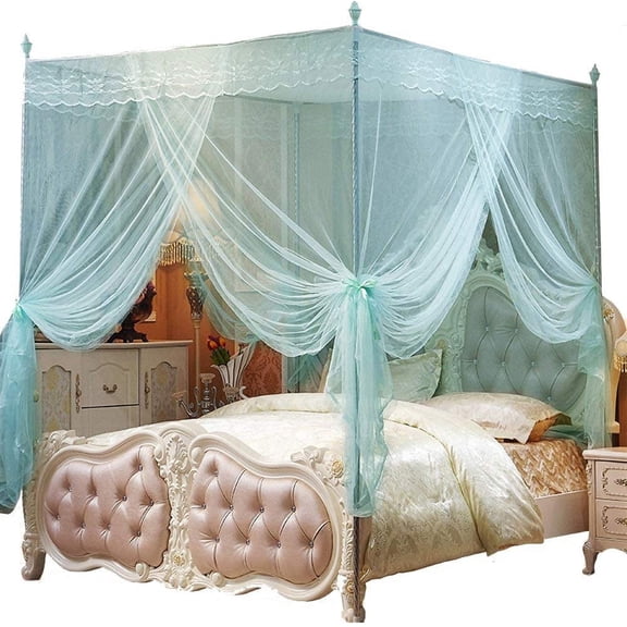 Mosquito Net for Bed Canopy, Four Corner Post Curtains Bed Canopy, Elegant Mosquito Net Set for Home Decor, Twin/Full/Queen/King Size Bed, Beige, Polyester & Lace, Unisex Adult Gift