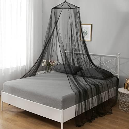 Mosquito Net Bed Canopy for Girls,King Canopy Bed Curtains Queen Size from Ceiling,Dome Mosquito Netting Bed Tent Twin Girls Canopy Bed Decor for Baby Crib,Kid Bed and Adult Beds (Black Dome)