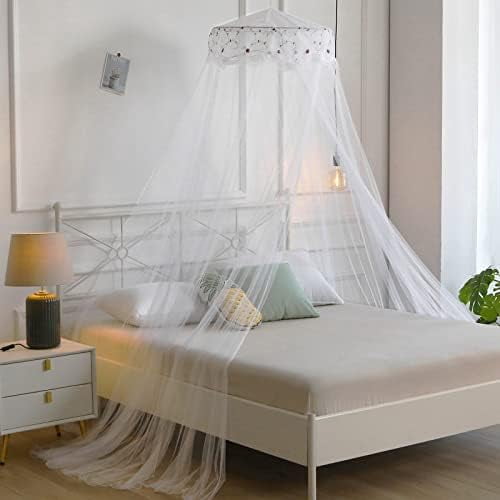 Mosquito Net Bed Canopy for Girls,King Canopy Bed Curtains Queen Size from Ceiling,Dome Mosquito Netting Bed Tent Twin Girls Canopy Bed Decor for Baby Crib,Kid Bed and Adult Beds (White Dome1)