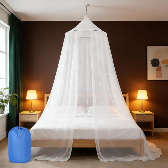 Mosquito Net for Bed Canopy for Girls, Twin to King Size Bed Canopy Curtains from Ceiling, Dome Mosquito Netting Bed Tent for Bedroom Decorative, Travel with Storage Bag (White Dome)