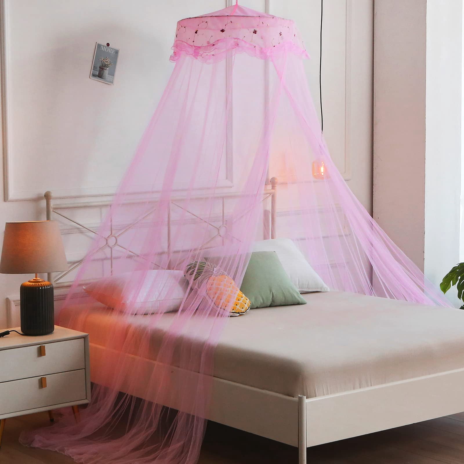Mosquito Net Bed Canopy for Kids and Adults, King and Queen Size Dome Bed Tent, Bed Curtains from Ceiling, Breathable Insect Protection, White Bed Canopy Decor