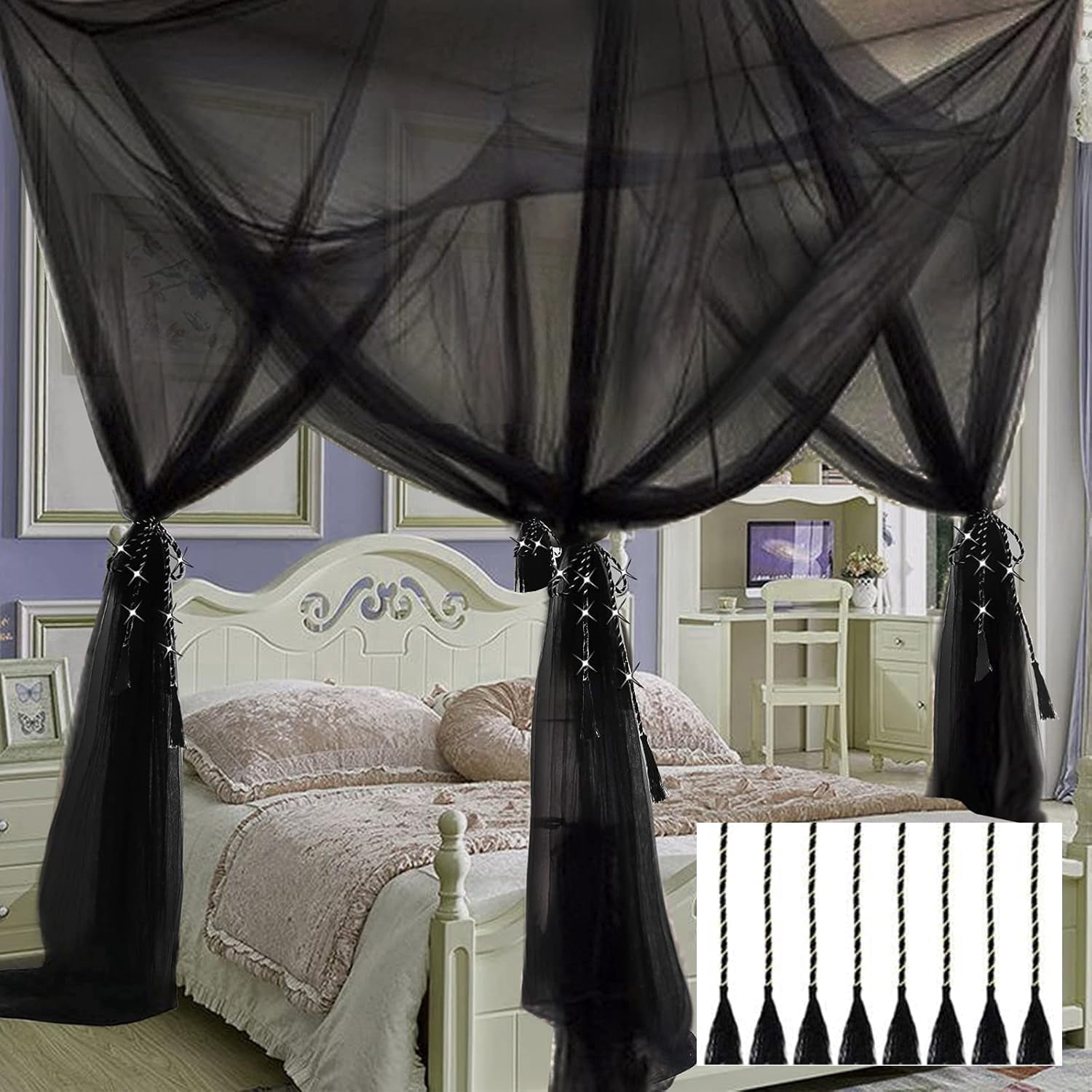 Mosquito Net Bed Canopy for Kids and Adults, King and Queen Size Dome Bed Tent, Bed Curtains from Ceiling, Breathable Insect Protection, White Bed Canopy Decor