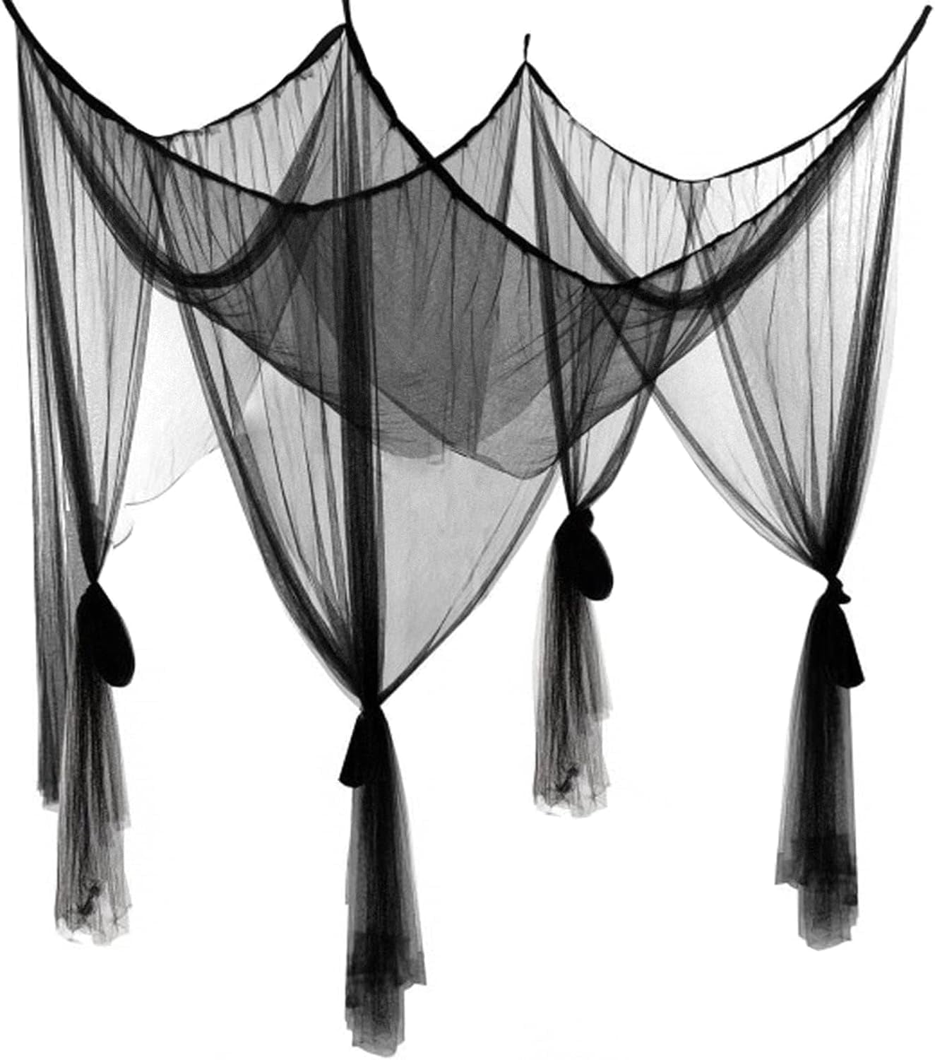 Mosquito Net Bed Canopy for Double Bed, Black Netting Four Corner Post Curtains Bed Drape Elegant Mosquito Net