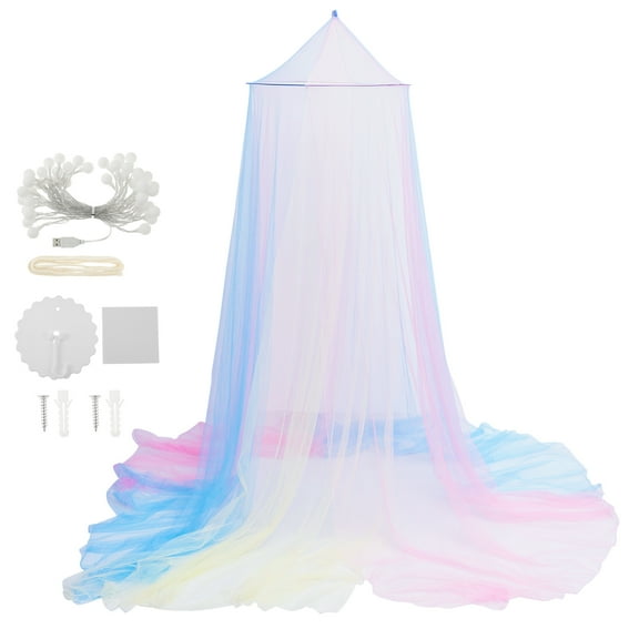 Mosquito Net Bed Canopy with LED Light Polyester Decorative Hanging Bed Net Machine Washable for Birthday Party