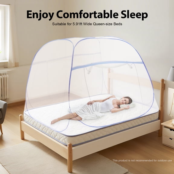 Mosquito Net for Bed, Pop-Up Bed Canopy with Net Bottom Portable Large Foldable Mosquito Netting with Triple Door for 5.91ft Wide Queen-Size Beds Indoor Outdoor (78.7470.8757.09in)