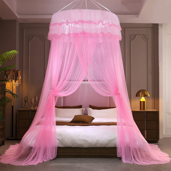 Mosquito Net For Bed,Twin Bed Canopy,No-installation Ceiling-mounted Dome Mosquito Net,Mosquito Net Bed Canopy for Girls, Princess-Style Round Hoop Bed Canopy, Dome Mosquito Netting(Pink)