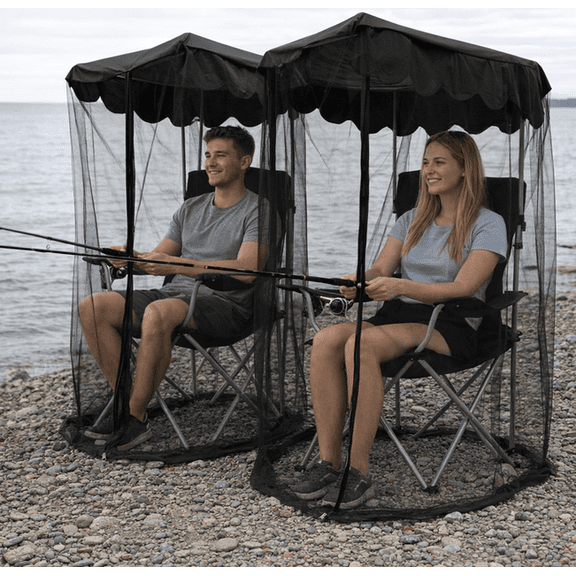 Mosquito Net Cover for Canopy Chair, Bug Barrier Mosquitos Mesh Tent with Zipper Opening Waterproof Roof for Fishing Camping Chair Outdoor, Chair Not Included Black(S)