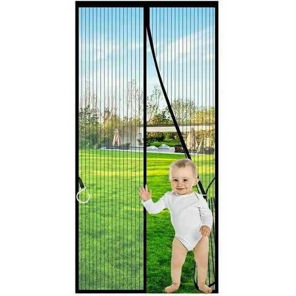 Mosquito Net Door Magnetic Mosquito Net 80 X 200 Cm Black, Self Closing, Sturdy, Hands-Free, Mosquito Net Door With Magnet, Door Curtain, French Door With Storage Strap Magi