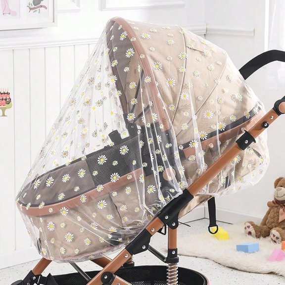 Mosquito Net For Baby Pram Daisy Print Stroller Netting Cover Perfect Bug Net For Strollers Bassinets Mini Crib Cradles And Playards White Daisy