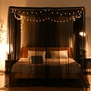 Mosquito Net For Bed 4 Corner Bed Canopy Easy Home Princess Bed Canopy Curtain For Girl Beds Kids Bedroom,Black,King